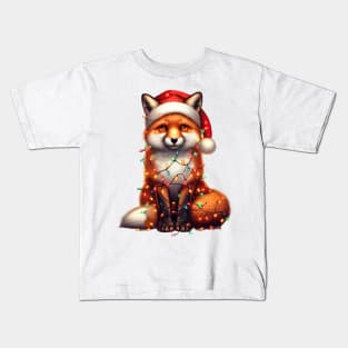 Fox Wrapped In Christmas Lights Kids T-Shirt